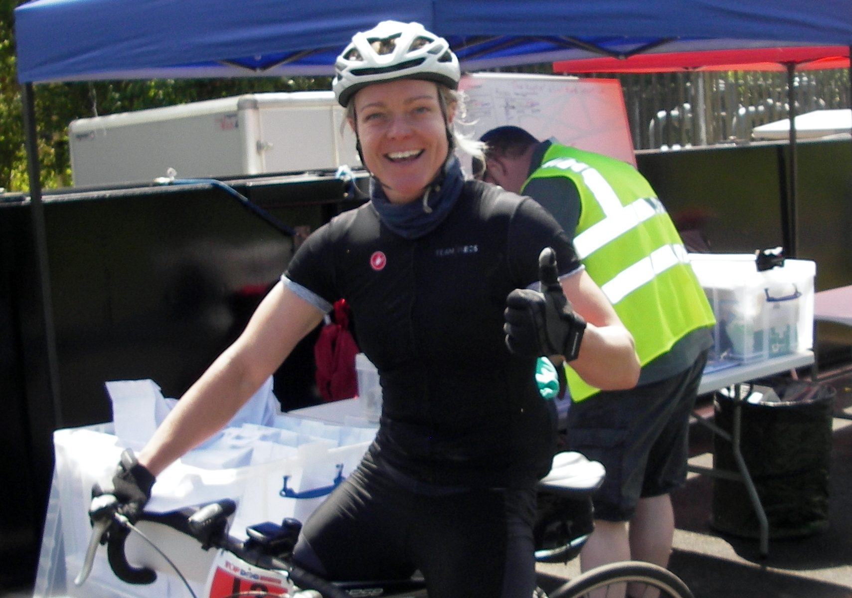 happy lady cyclist